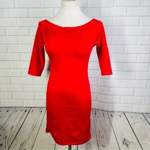 10/$25🦋 Derek Heart Red 3/4 Sleeve Off Shoulder Dress - Size Small